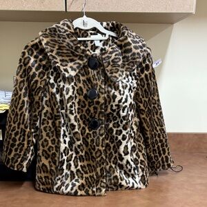 Chico's Leopard Print Pea Coat with Black Buttons